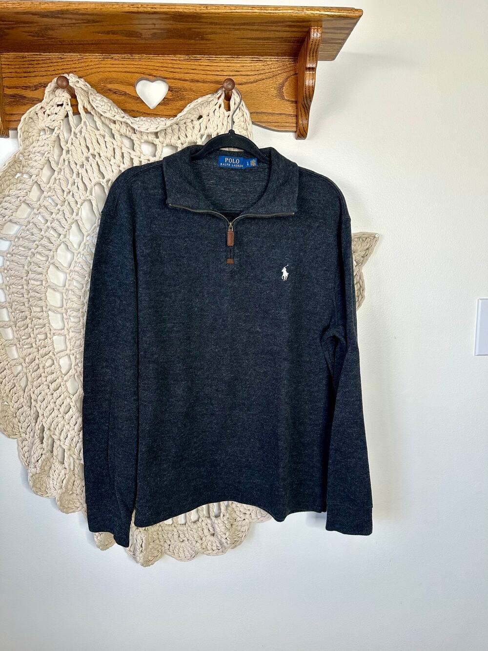 Polo Ralph Lauren Charcoal Gray Cotton Quarter Zip Pullover Size Large